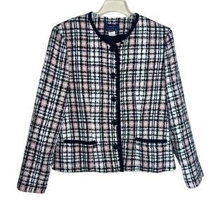 Vintage Willow Ridge Button Front Blazer Pink Black and White Plaid Size 12